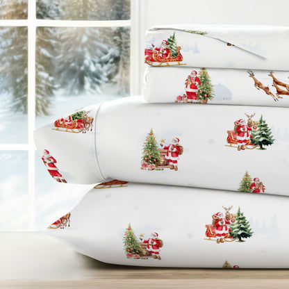 1 Vintage Santa Patterned 4-Piece Sheet Set