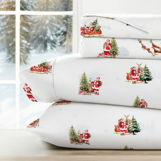 Vintage Santa Patterned 4-Piece Sheet Set - Sale