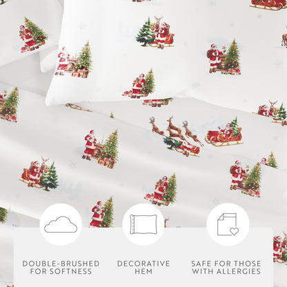 1 Vintage Santa Patterned 4-Piece Sheet Set