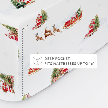 1 Vintage Santa Patterned 4-Piece Sheet Set