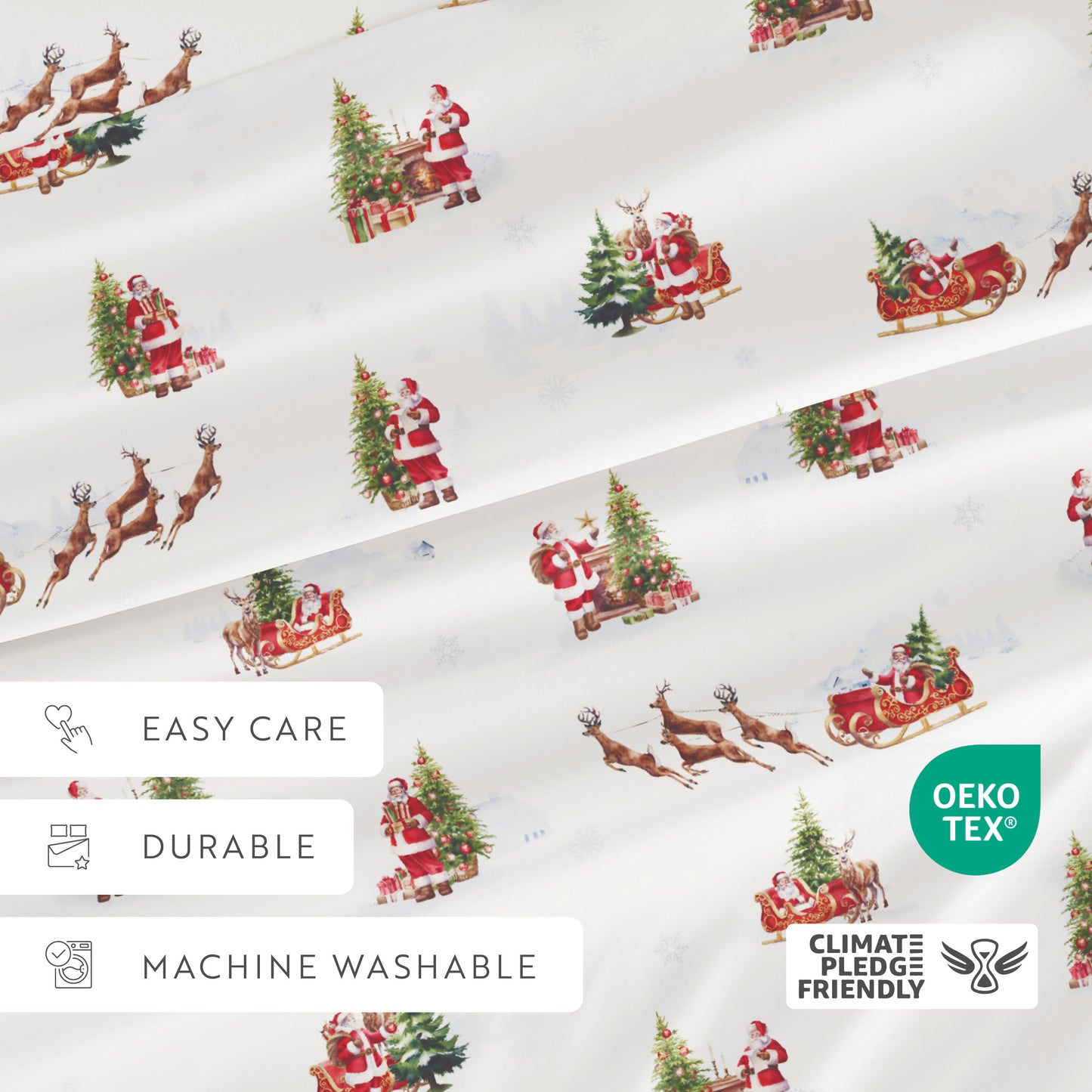 1 Vintage Santa Patterned 4-Piece Sheet Set