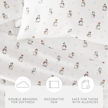 Vintage Snowman Patterned 4-Piece Sheet Set