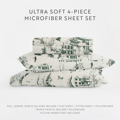 Holiday Toile Pattern 4-Piece Sheet Set