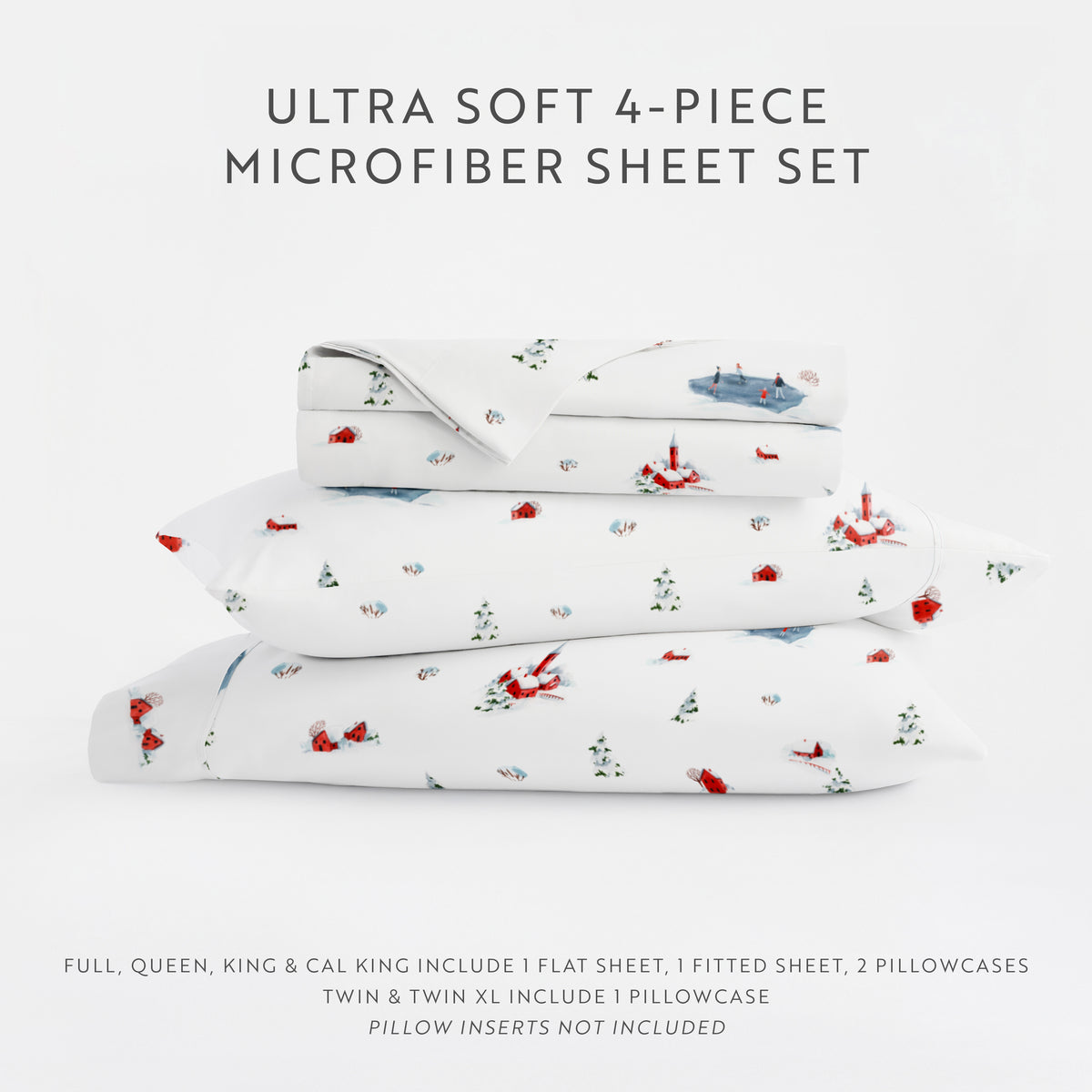 Christmas Village Pattern 4-Piece Sheet Set