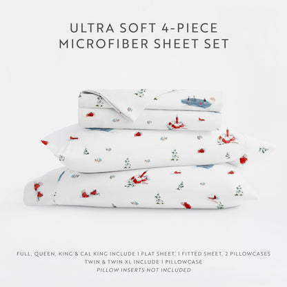 Christmas Village Pattern 4-Piece Sheet Set
