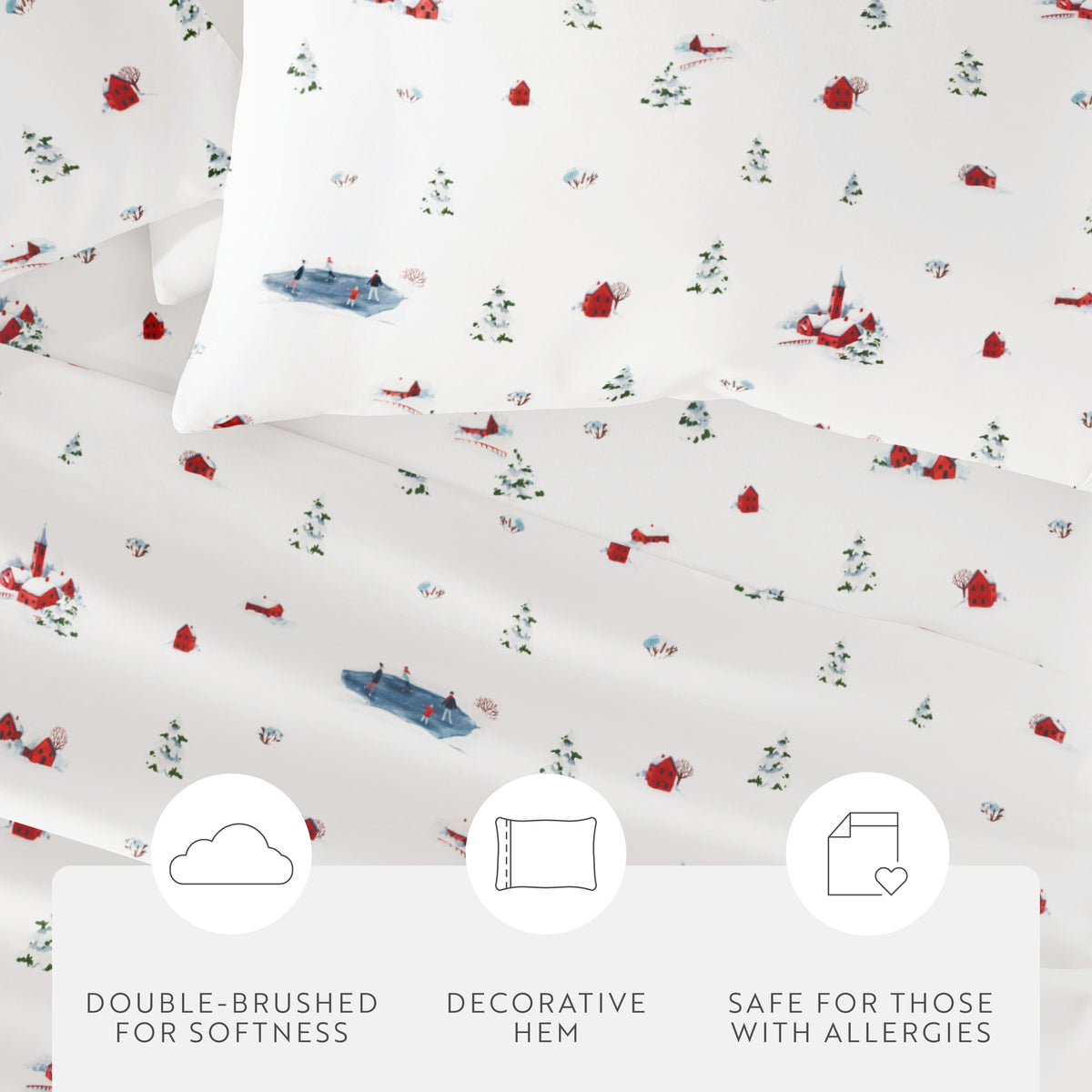 Christmas Village Pattern 4-Piece Sheet Set