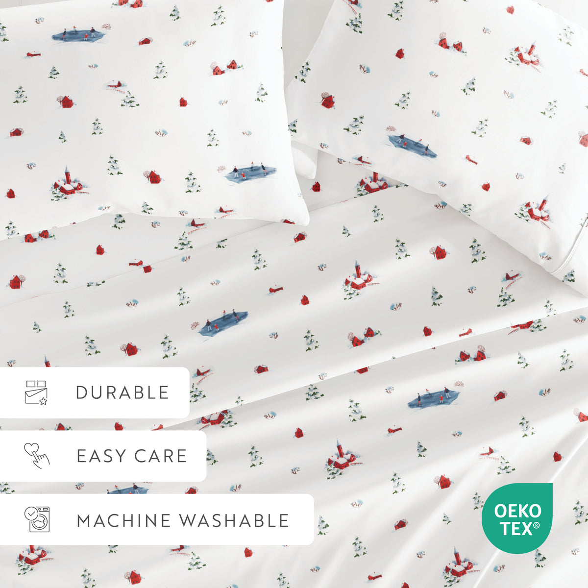 Christmas Village Pattern 4-Piece Sheet Set