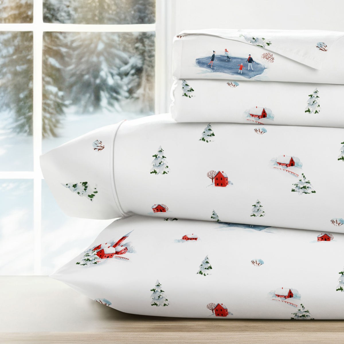 Christmas Village Pattern 4-Piece Sheet Set