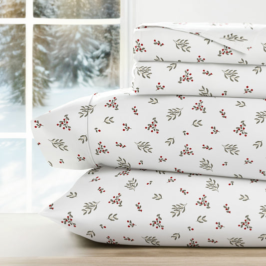 Winter Berries Patterned 4-Piece Sheet Set - Sale