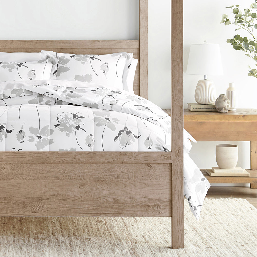Magnolia Grey Patterned Down-Alternative Comforter Set (Sale) - Linens And Hutch