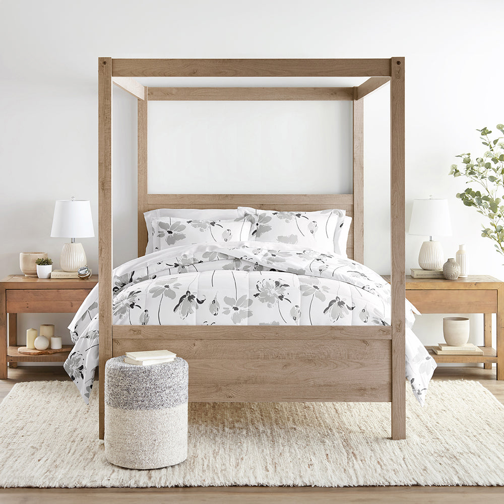 Magnolia Grey Patterned Down-Alternative Comforter Set (Sale) - Linens And Hutch