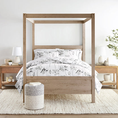 Magnolia Grey Patterned Down-Alternative Comforter Set (Sale) - Linens And Hutch