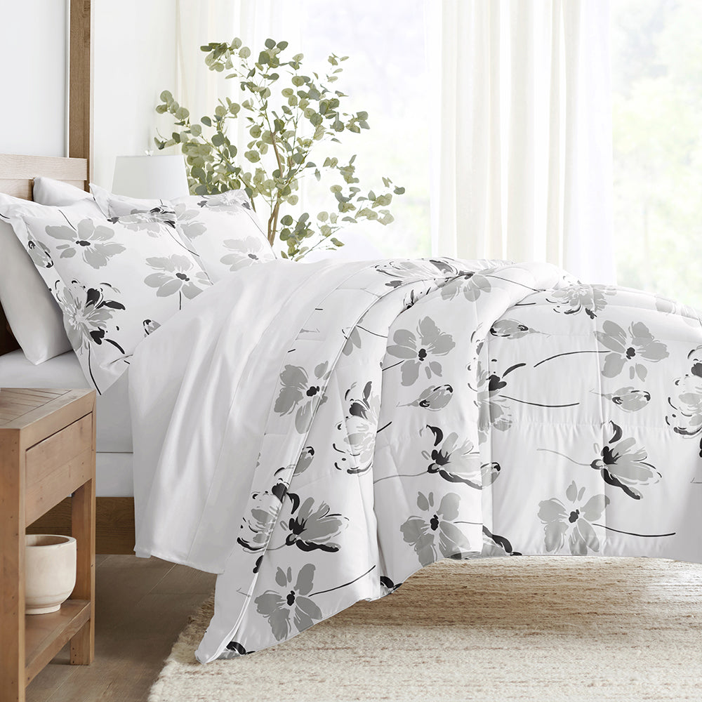 Magnolia Grey Patterned Down-Alternative Comforter Set (Sale) - Linens And Hutch