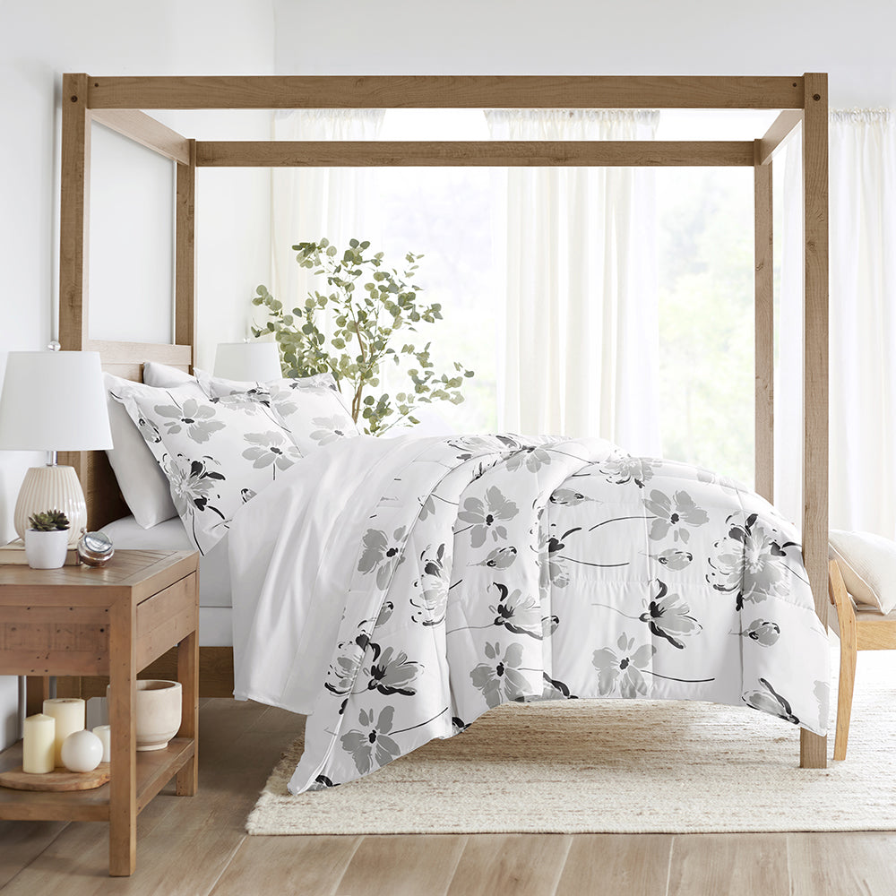 Magnolia Grey Patterned Down-Alternative Comforter Set (Sale) - Linens And Hutch