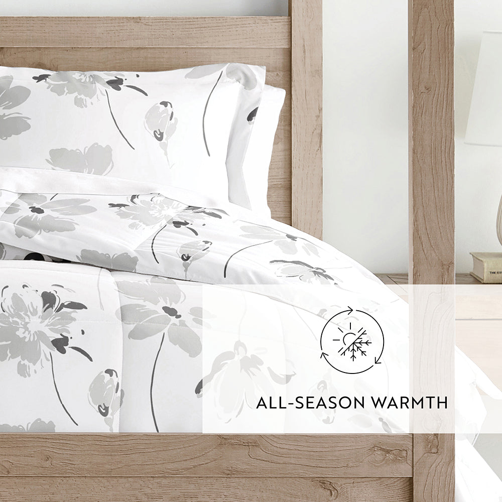 Magnolia Grey Patterned Down-Alternative Comforter Set (Sale) - Linens And Hutch