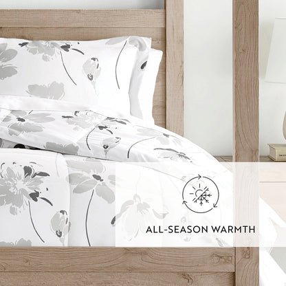 Magnolia Grey Patterned Down-Alternative Comforter Set (Sale) - Linens And Hutch