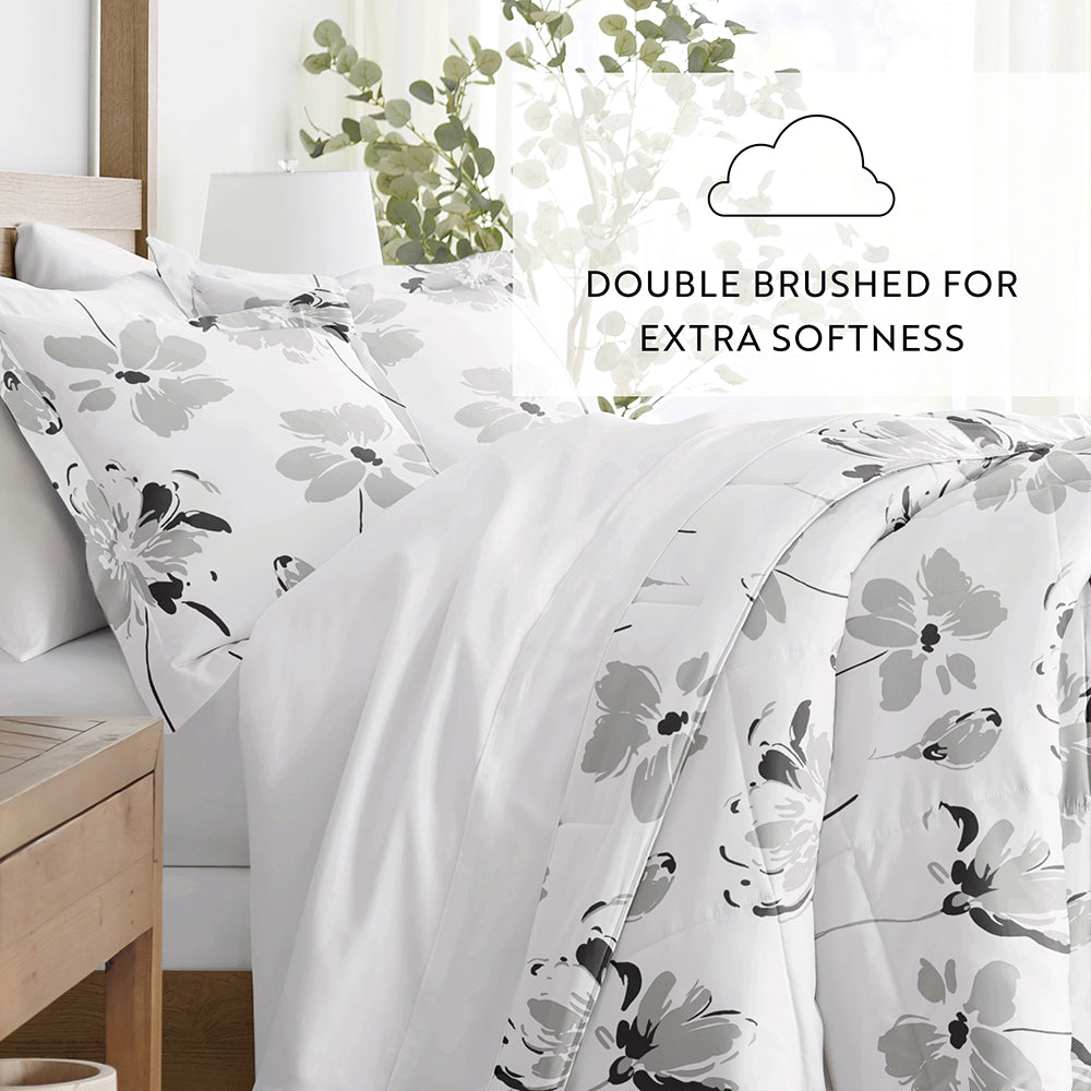 Magnolia Grey Patterned Down-Alternative Comforter Set (Sale) - Linens And Hutch