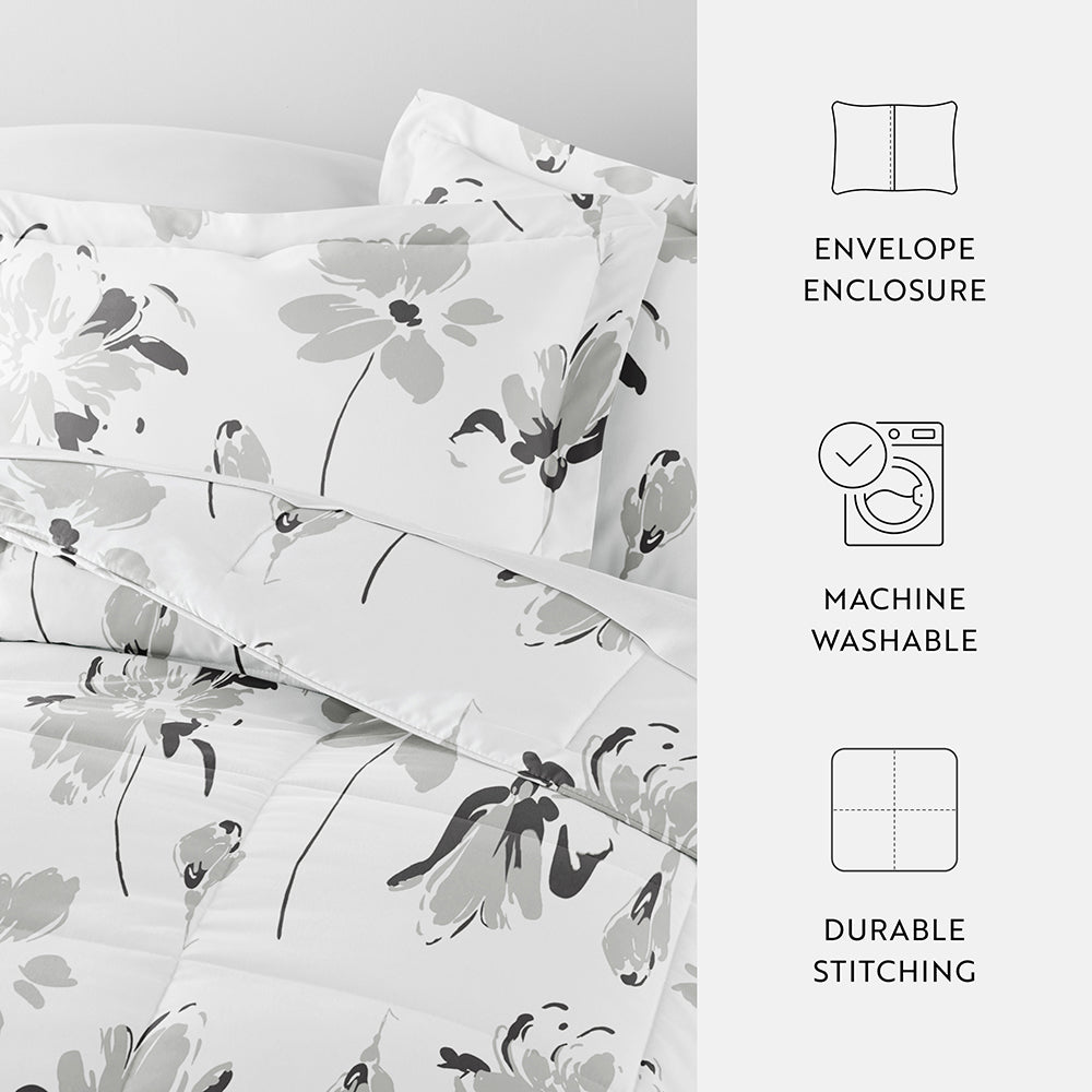 Magnolia Grey Patterned Down-Alternative Comforter Set (Sale) - Linens And Hutch