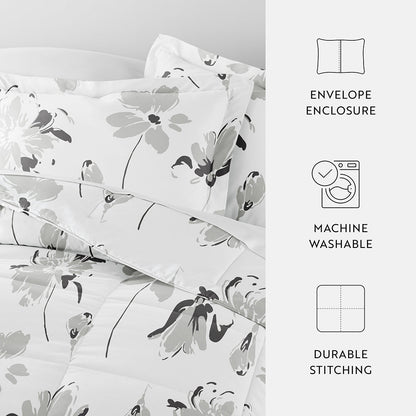 Magnolia Grey Patterned Down-Alternative Comforter Set (Sale) - Linens And Hutch