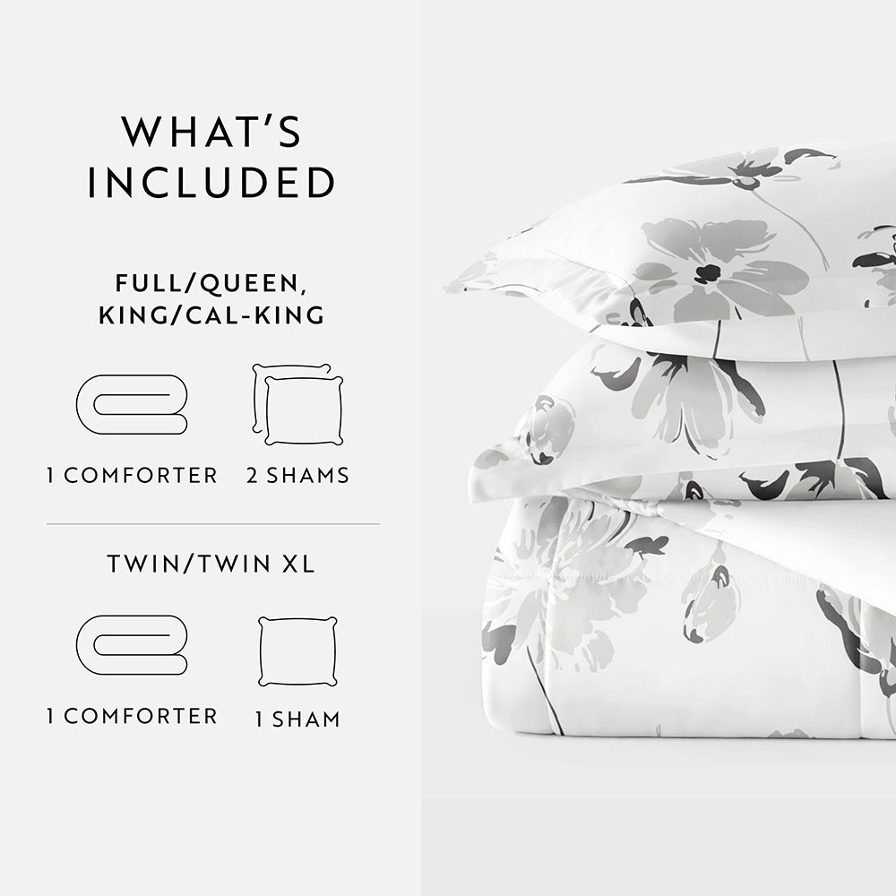 Magnolia Grey Patterned Down-Alternative Comforter Set (Sale) - Linens And Hutch