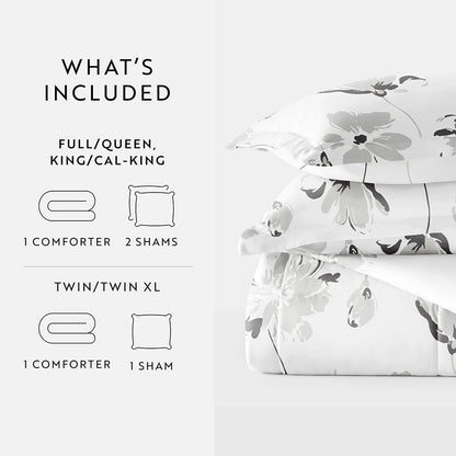 Magnolia Grey Patterned Down-Alternative Comforter Set (Sale) - Linens And Hutch