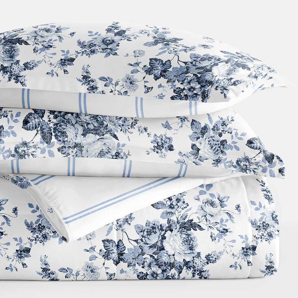 Cabbage Rose Reversible Down-Alternative Comforter Set (Sale) - Linens And Hutch