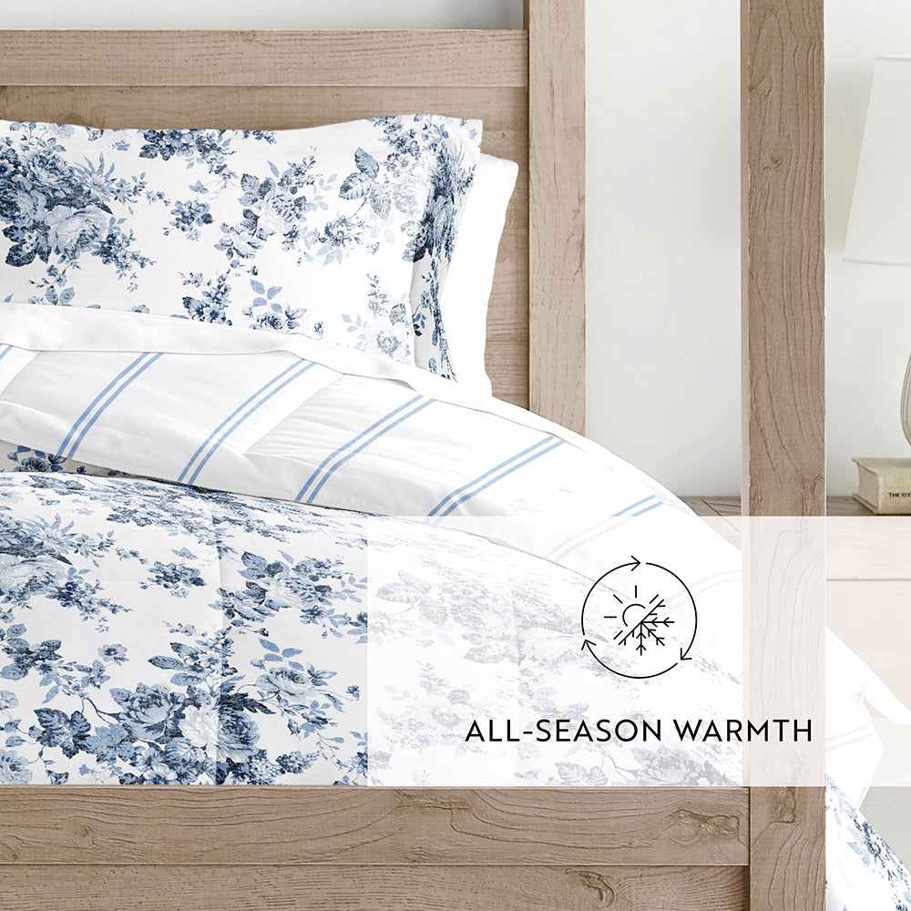 Cabbage Rose Reversible Down-Alternative Comforter Set (Sale) - Linens And Hutch