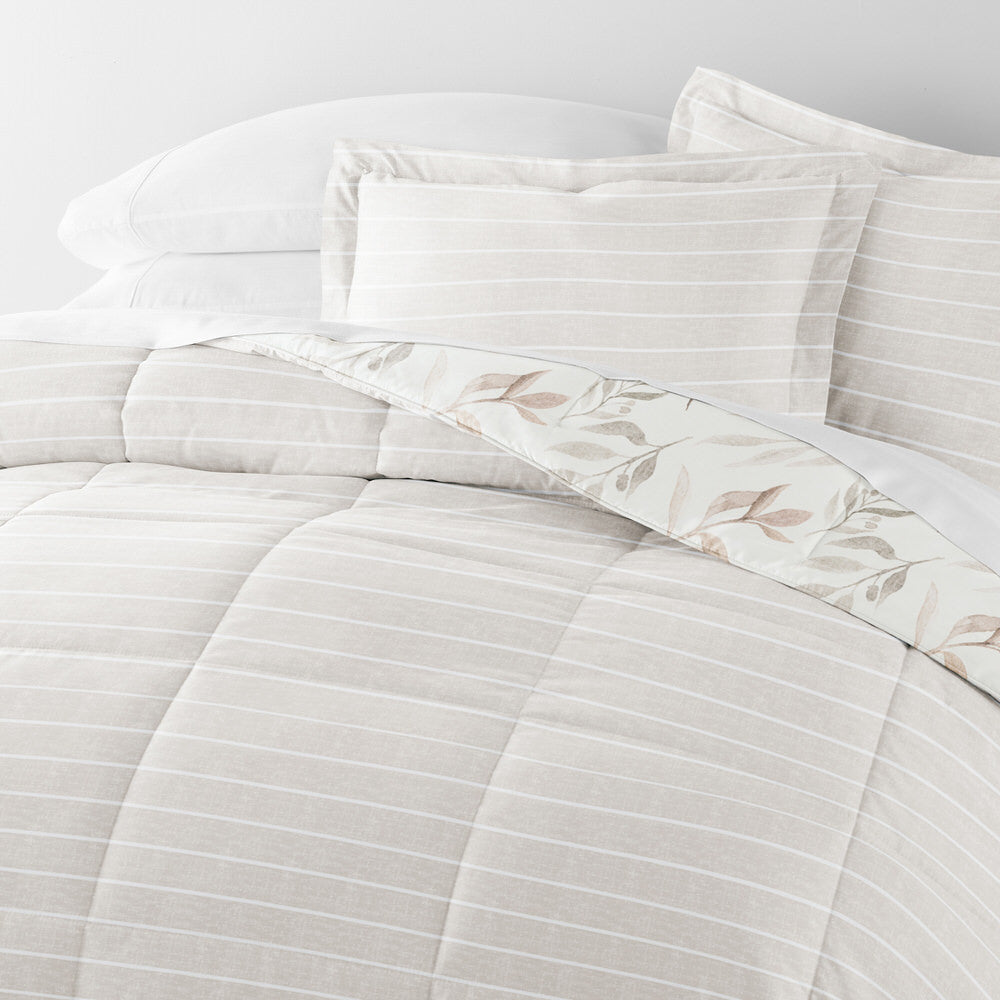 Foliage Stripe Reversible Down-Alternative Comforter Set (Sale) - Linens And Hutch
