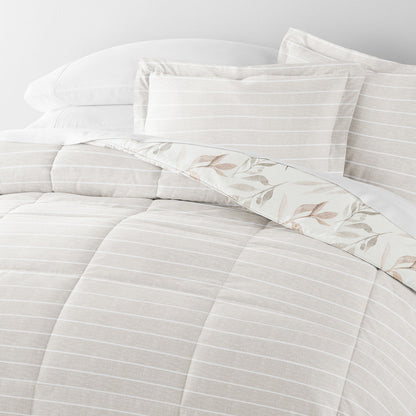 Foliage Stripe Reversible Down-Alternative Comforter Set (Sale) - Linens And Hutch