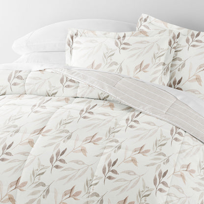 Foliage Stripe Reversible Down-Alternative Comforter Set (Sale) - Linens And Hutch
