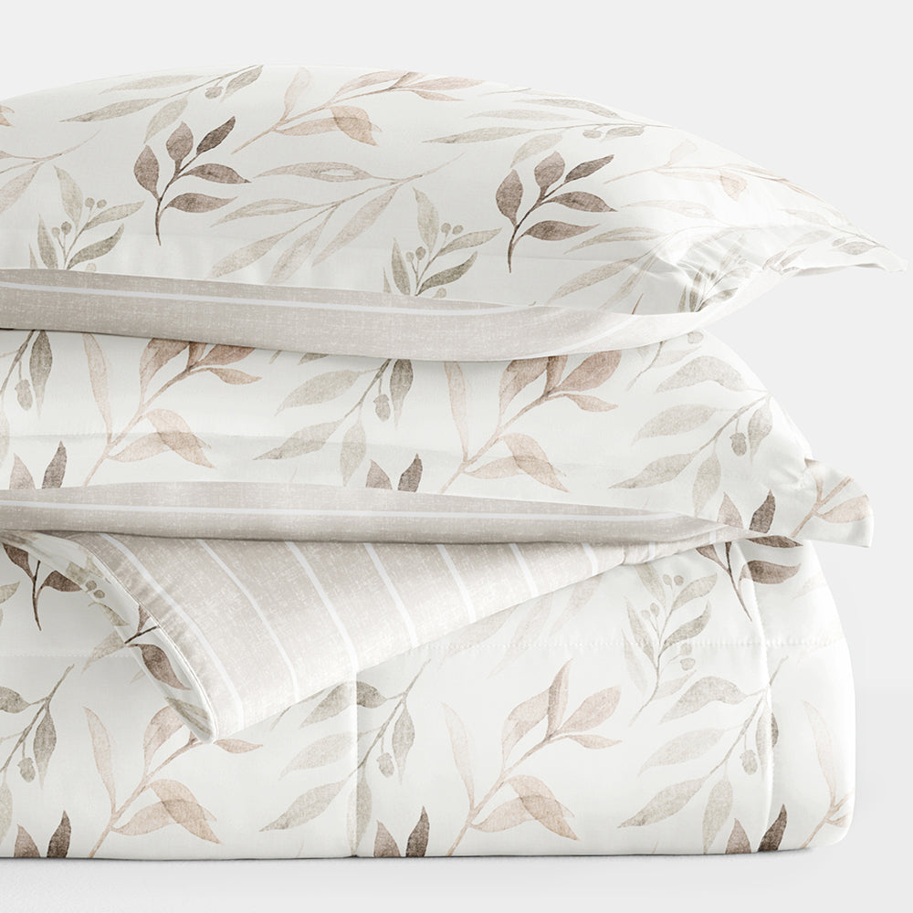 Foliage Stripe Reversible Down-Alternative Comforter Set (Sale) - Linens And Hutch