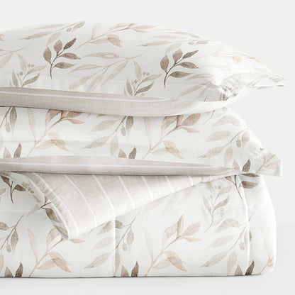 Foliage Stripe Reversible Down-Alternative Comforter Set (Sale) - Linens And Hutch