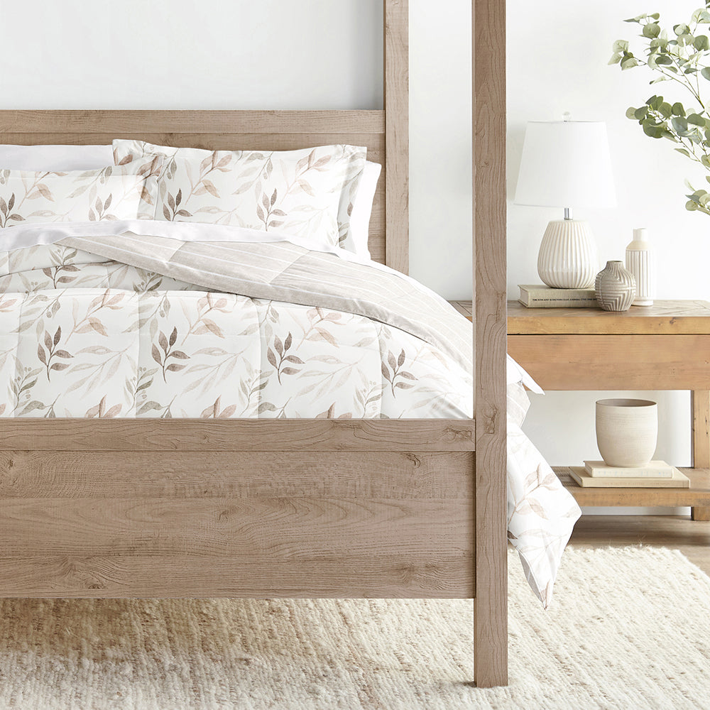 Foliage Stripe Reversible Down-Alternative Comforter Set (Sale) - Linens And Hutch