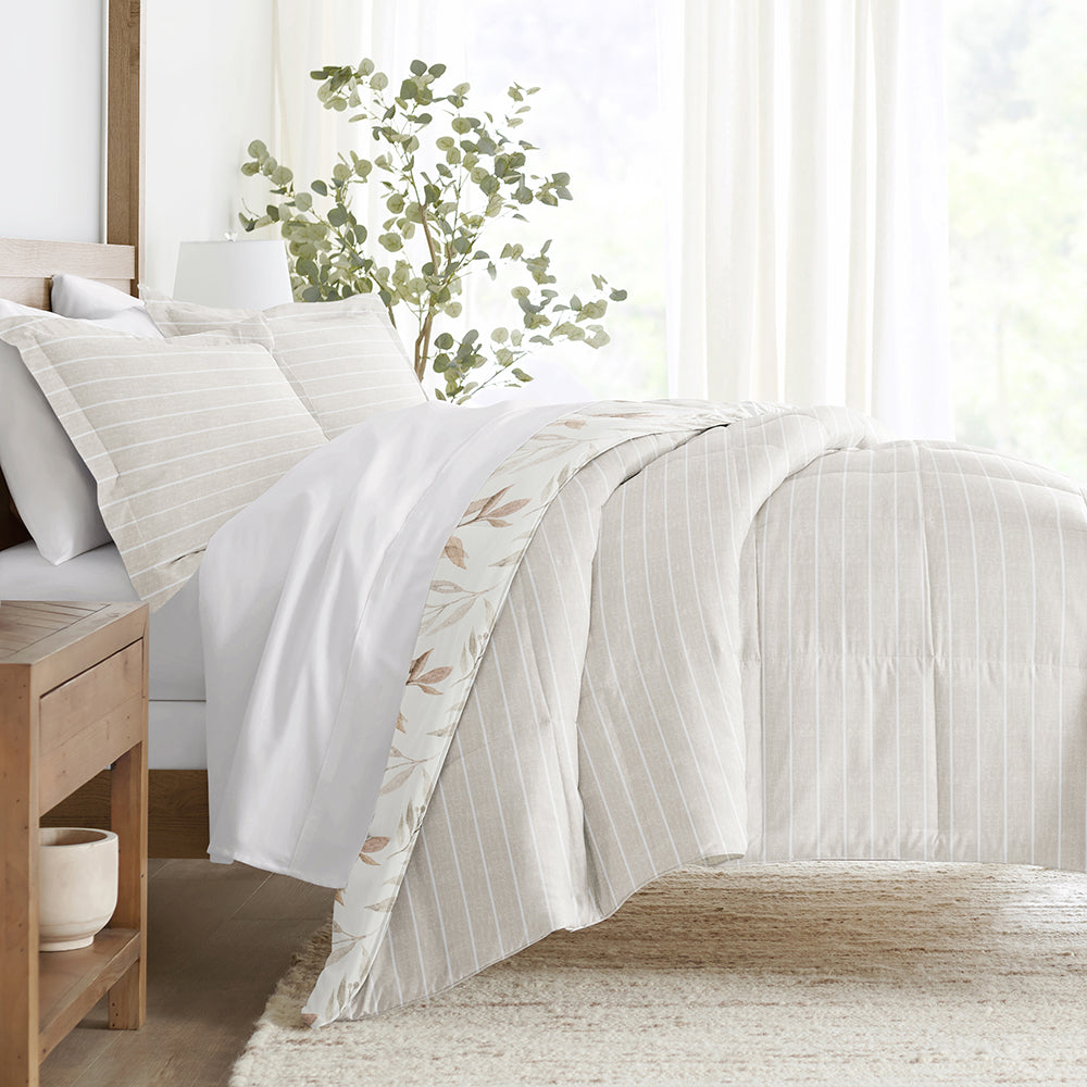 Foliage Stripe Reversible Down-Alternative Comforter Set (Sale) - Linens And Hutch
