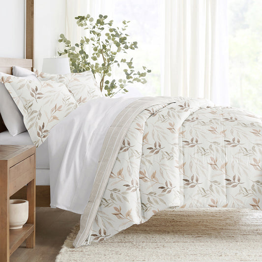 Foliage Stripe Reversible Down-Alternative Comforter Set (Sale) - Linens And Hutch