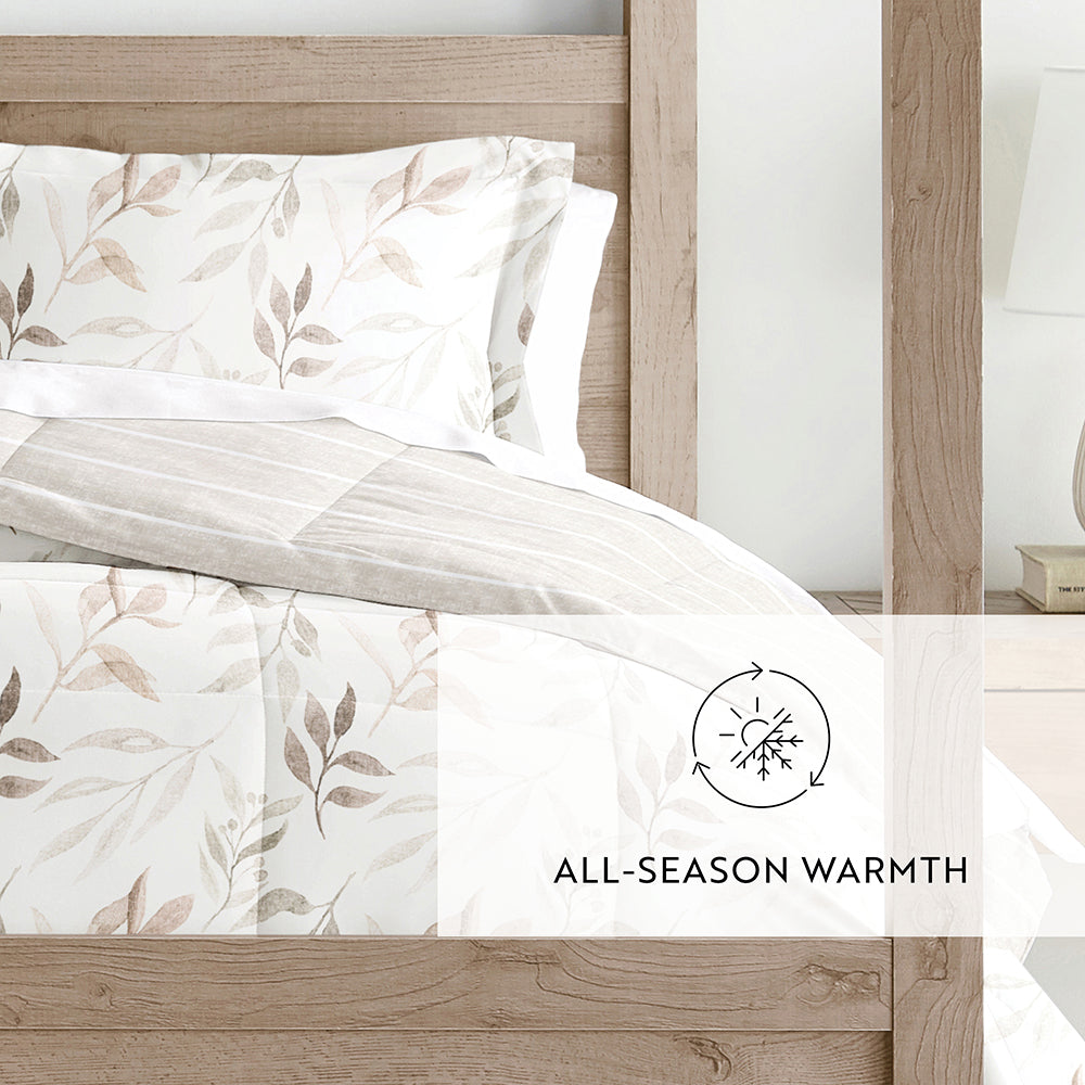 Foliage Stripe Reversible Down-Alternative Comforter Set (Sale) - Linens And Hutch