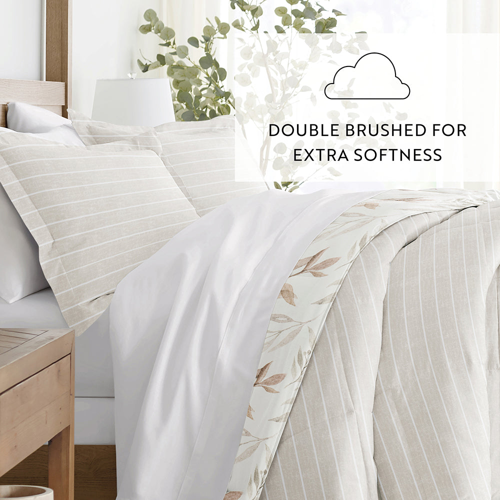 Foliage Stripe Reversible Down-Alternative Comforter Set (Sale) - Linens And Hutch