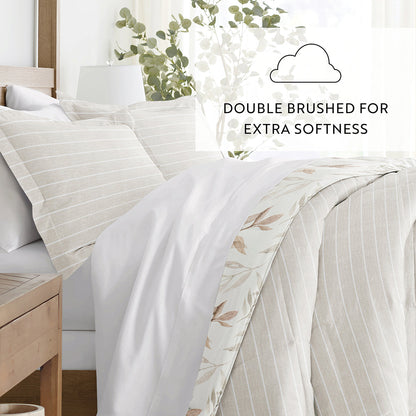 Foliage Stripe Reversible Down-Alternative Comforter Set (Sale) - Linens And Hutch