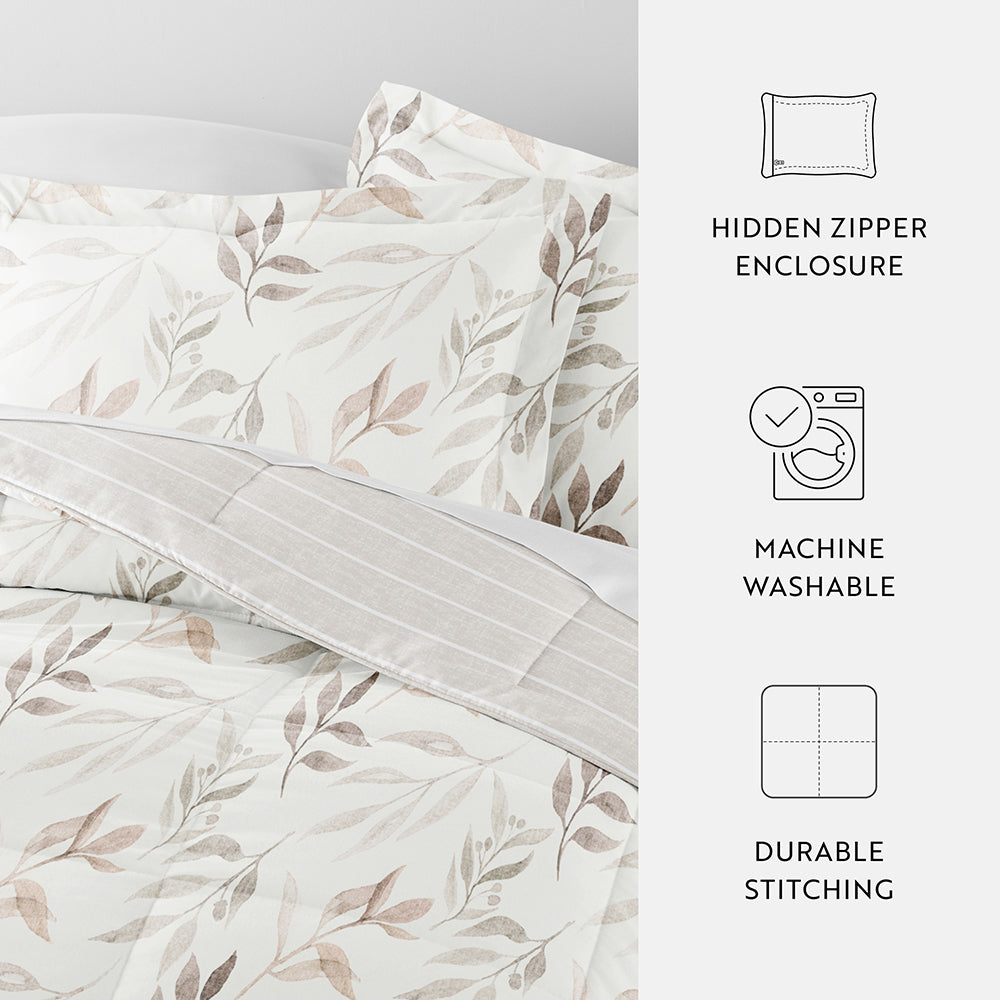 Foliage Stripe Reversible Down-Alternative Comforter Set (Sale) - Linens And Hutch