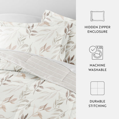 Foliage Stripe Reversible Down-Alternative Comforter Set (Sale) - Linens And Hutch