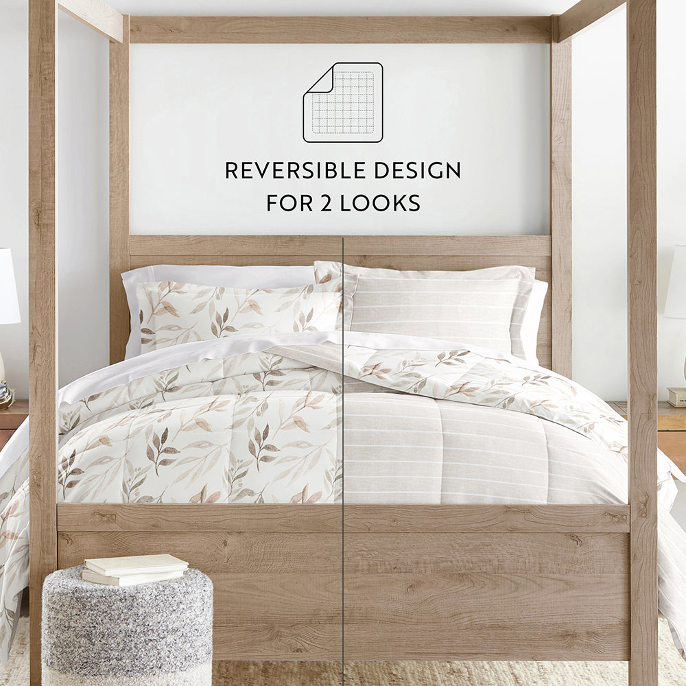 Foliage Stripe Reversible Down-Alternative Comforter Set (Sale) - Linens And Hutch