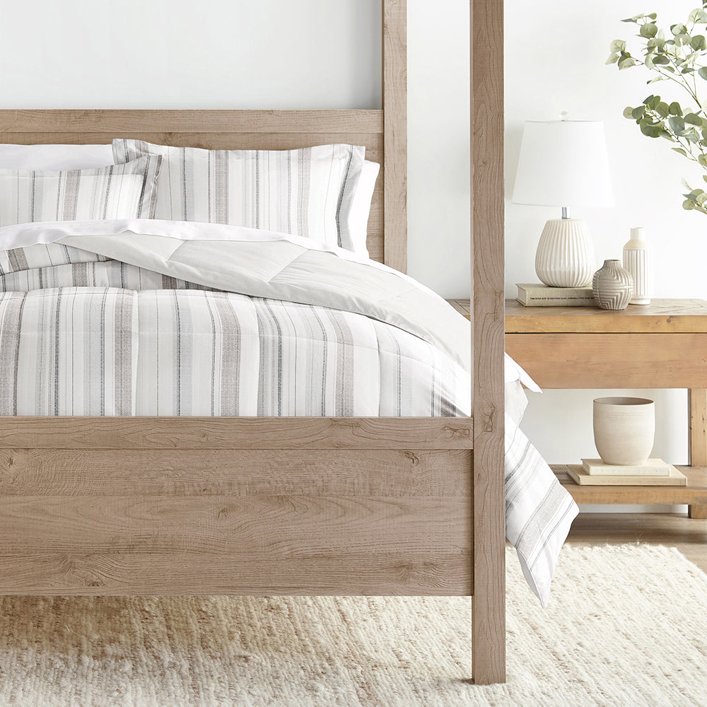 Vertical Stripe Reversible Down-Alternative Comforter Set (Sale) - Linens And Hutch
