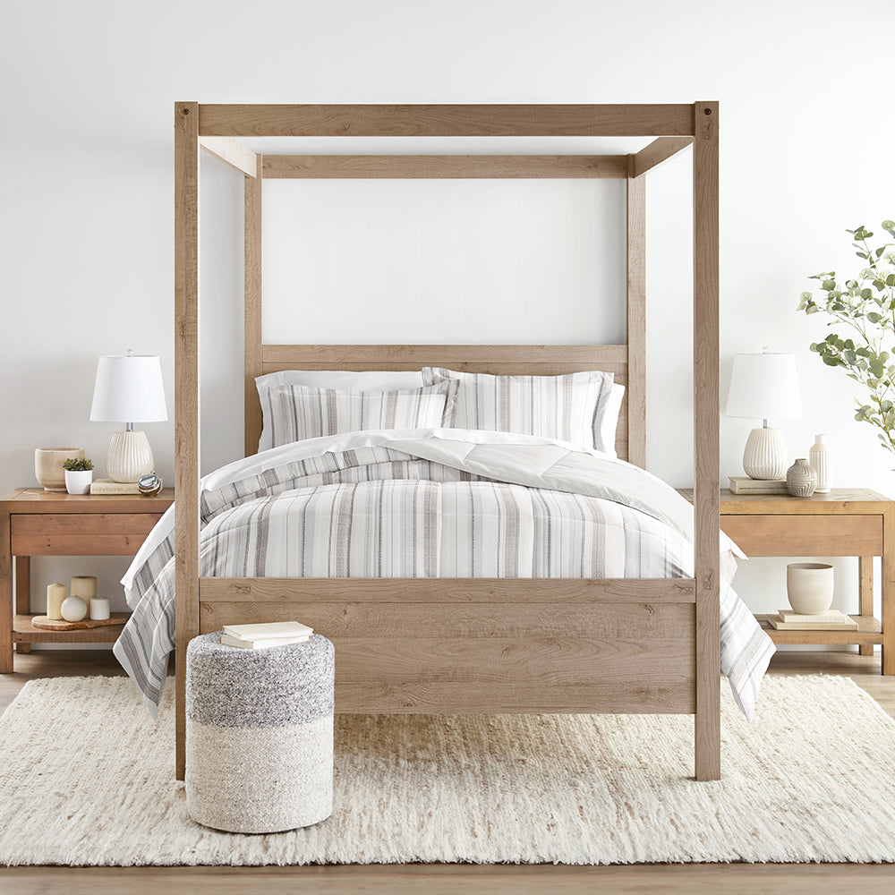 Vertical Stripe Reversible Down-Alternative Comforter Set (Sale) - Linens And Hutch
