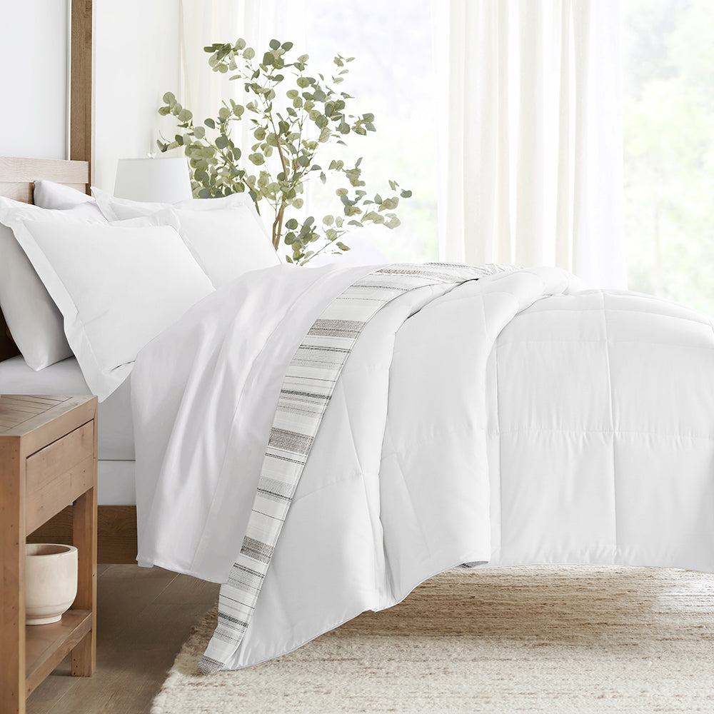 Vertical Stripe Reversible Down-Alternative Comforter Set (Sale) - Linens And Hutch