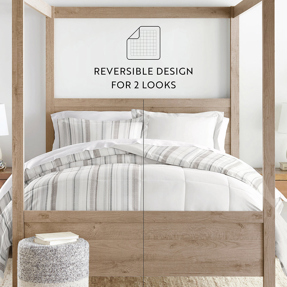Vertical Stripe Reversible Down-Alternative Comforter Set (Sale) - Linens And Hutch