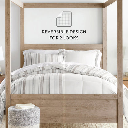 Vertical Stripe Reversible Down-Alternative Comforter Set (Sale) - Linens And Hutch