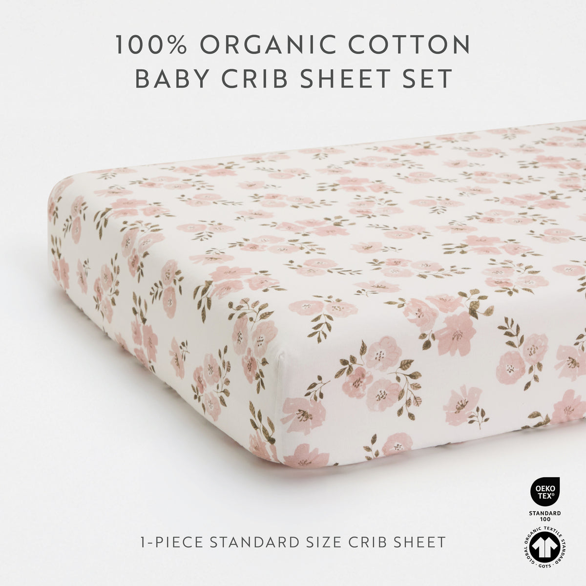 1 Organic Cotton Percale Baby Bloom Pattern Fitted Crib Sheet