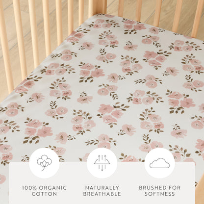 1 Organic Cotton Percale Baby Bloom Pattern Fitted Crib Sheet
