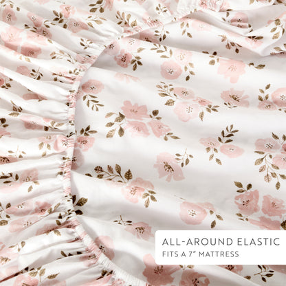 1 Organic Cotton Percale Baby Bloom Pattern Fitted Crib Sheet