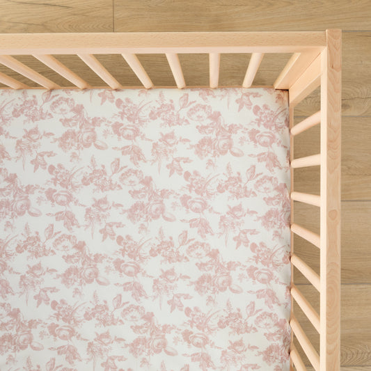 1 Organic Cotton Percale Baby Cabbage Rose Whisper Fitted Crib Sheet